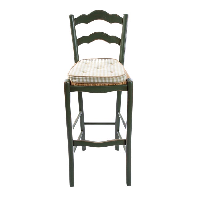 Italian Barstool with Plaid Seat Cushions For Sale