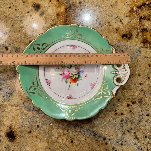 Anqitue Green Footed Cake Plate WIth Floral Spray Center For Sale - Image 4 of 5