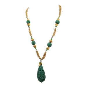 1960s Vintage Crown Trifari Faux-Jade Pendant Necklace