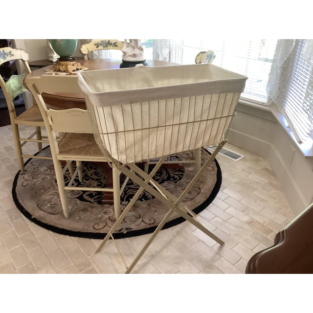 Mid-Century Modern Mid 20th Century Metal Laundry Ironing Basket on Collapsible Frame Newer Homemade Yellow Liner For Sale - Image 3 of 10