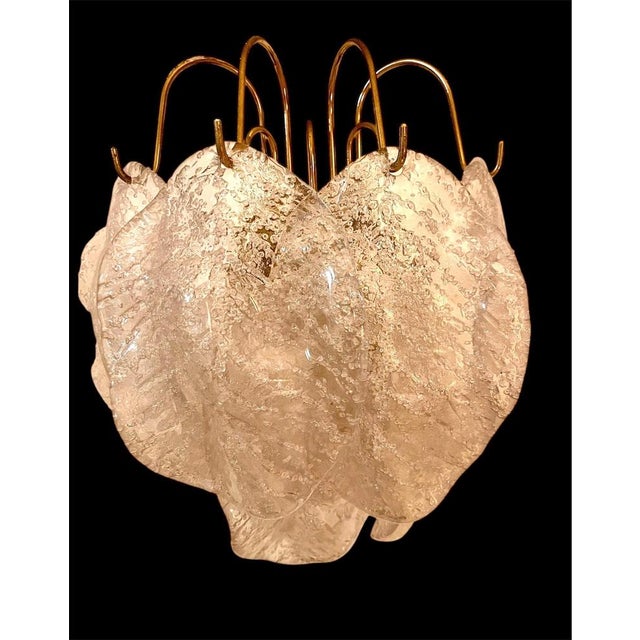 Mazzega pair wall lighting with large leaves glass Murano with brass structure. The Design and the quality of the glass...