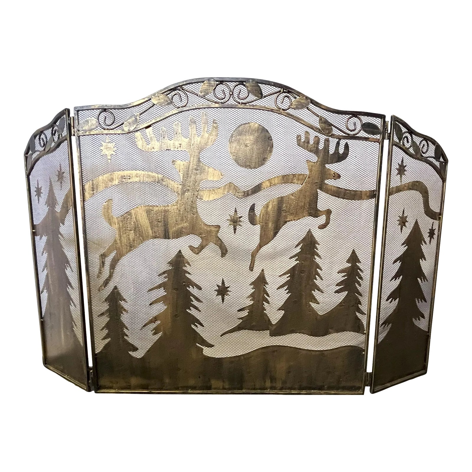 Vintage Rustic Metal Fireplace Screen With Alpine Holiday Designs ...
