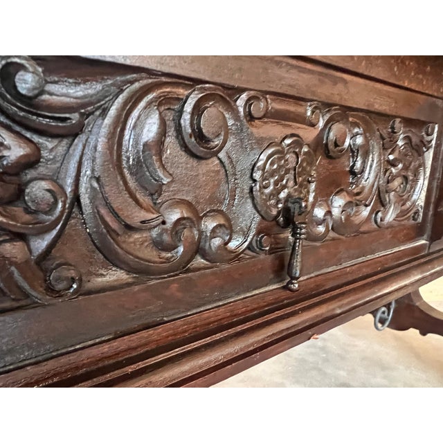 19th Century Spanish Two Faces Baroque Style Oak Library Table or Desk For Sale - Image 14 of 18