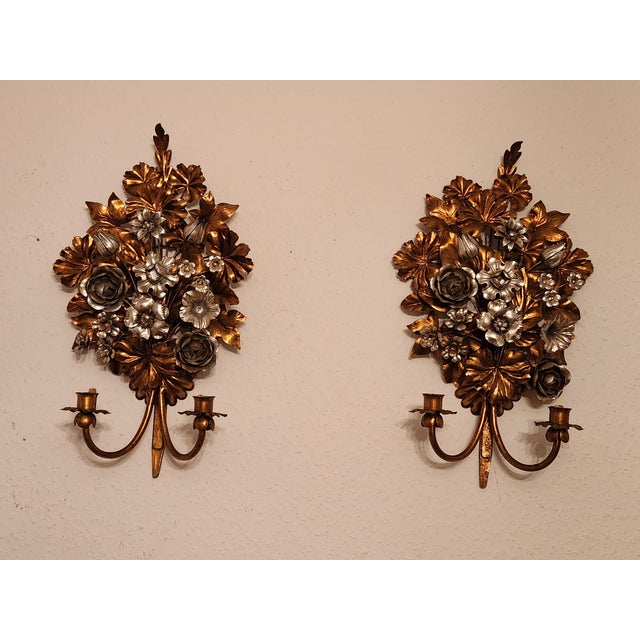 1960s Hand-Forged Gold-Plated and Silver-Plated Candle Wall Lamps by S. Salvadori, Italy, 1950s, Set of 2 For Sale - Image 5 of 18
