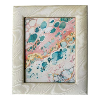Vintage Moire Ivory and Blush Fabric Table Top Picture Frame, 8x10 For Sale