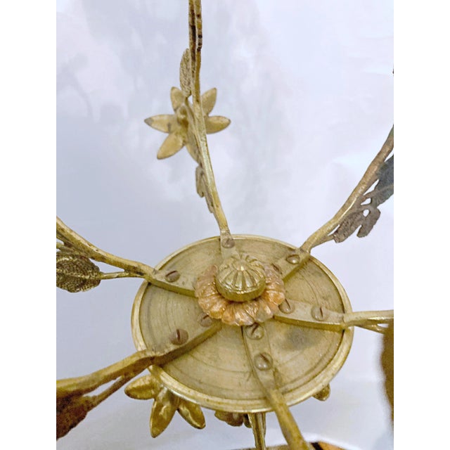Vintage Mid 20th Century Decorative Floral Brass Pendant Chandelier For Sale - Image 9 of 11