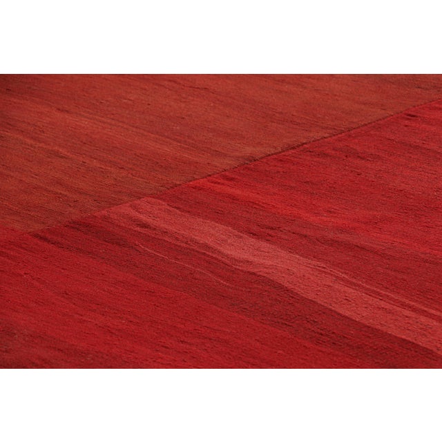 Mid-Century Modern Vintage Square Kilim With Red Open Field and Geometric Border, From Rug & Kilim For Sale - Image 3 of 7