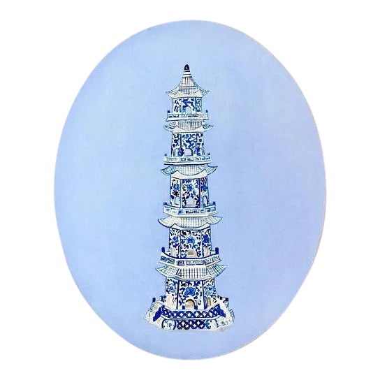Anne McElhaney Oval Panel Chinoiserie Pagoda For Sale