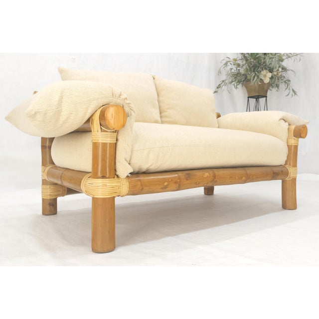 Thick Bamboo Frame Mid Century Modern c1970s Loveseat Sofa MINT For Sale - Image 18 of 18