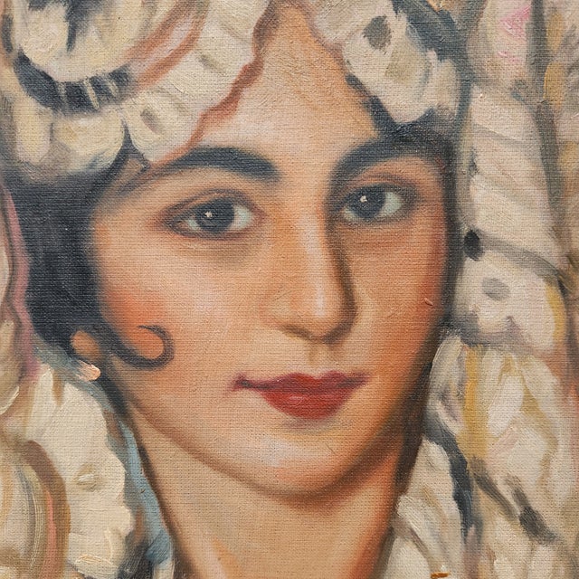 Mexican Portrait of a Senorita, Oil on Canvas Paintng For Sale - Image 3 of 4