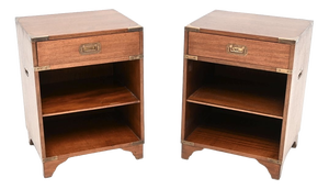 Antique Military Campaign Style Bedside Cabinets, 1930, Set of 2
