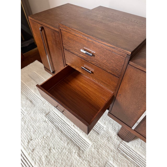 Antique Art Deco Oak Credenza Sideboard / Stepped Buffet Cabinet For Sale - Image 13 of 17