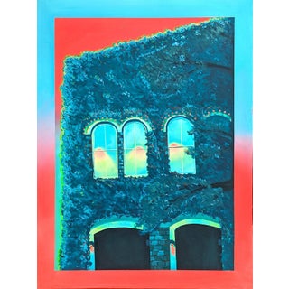 Nathan Sing "Walk By the River" Red and Blue Contemporary Abstract Landscape Painting, 2023 For Sale
