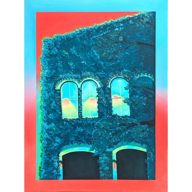 Nathan Sing "Walk By the River" Red and Blue Contemporary Abstract Landscape Painting, 2023 For Sale