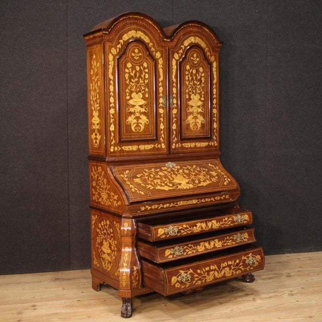 Wood Dutch Inlaid Wood Secretary, 1960s For Sale - Image 7 of 13