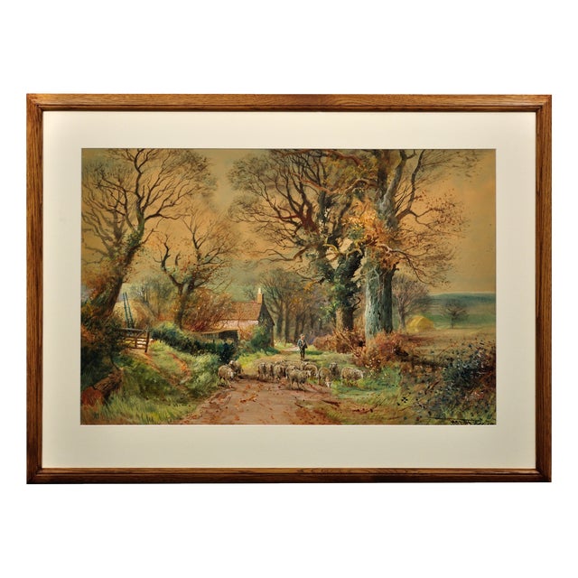 Henry Charles Fox, Driving Sheep, Plaisters Lane, Sutton Poyntz, Dorset, 1918, Watercolour, Framed For Sale