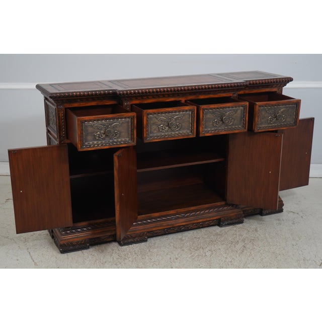 Renaissance Maitland Smith Leather Top Renaissance Style Credenza Sideboard For Sale - Image 3 of 18