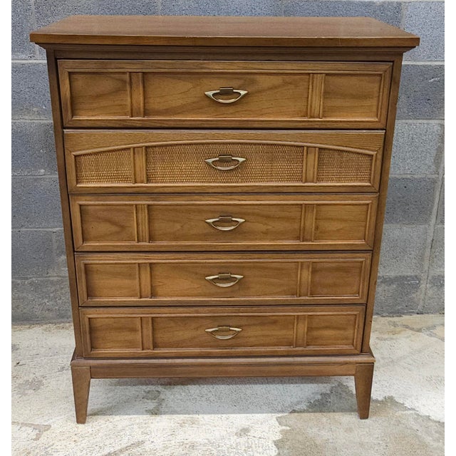 Dixie Dixie Furniture Mid-Century Italian Tuscan Style Walnut & Cane Chest of Drawers For Sale - Image 4 of 12