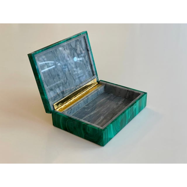 Handcrafted Malachite Box with Brass Hinge, 1950 For Sale - Image 3 of 10