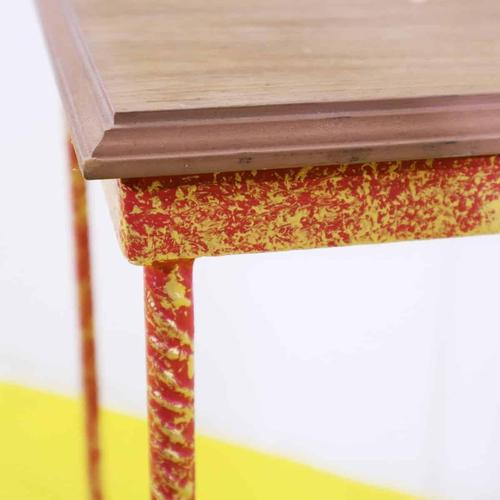 Red Lacquered Iron Plant Stand Table with Decorated Wooden Top For Sale - Image 4 of 8