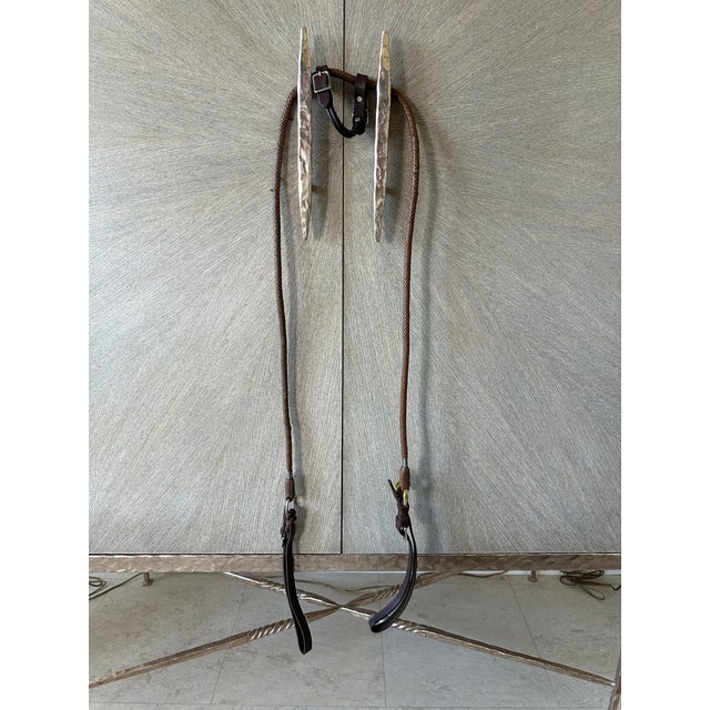Vintage English 80” Braided Plaited Leather, Stainless Steel Equestrian Horse Rein For Sale - Image 14 of 16