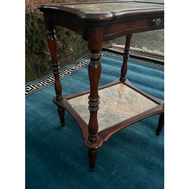 Theodore Alexander French Style Marble Tiers Mahogany Table For Sale - Image 9 of 11