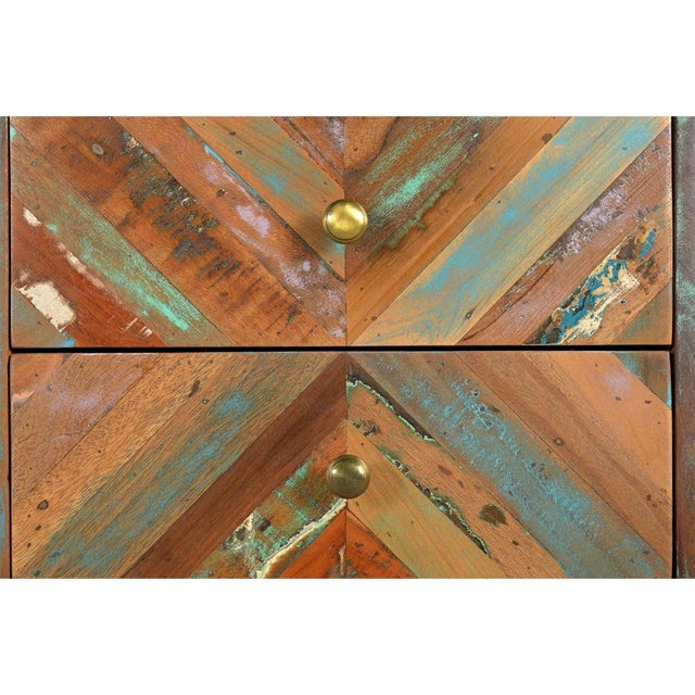 Far Pavilions 1980s Wooden Nightstand With Drawers | Farmhouse Reclaimed Wood Bedside Table | Distressed Blue Side Cabinet For Sale - Image 4 of 4