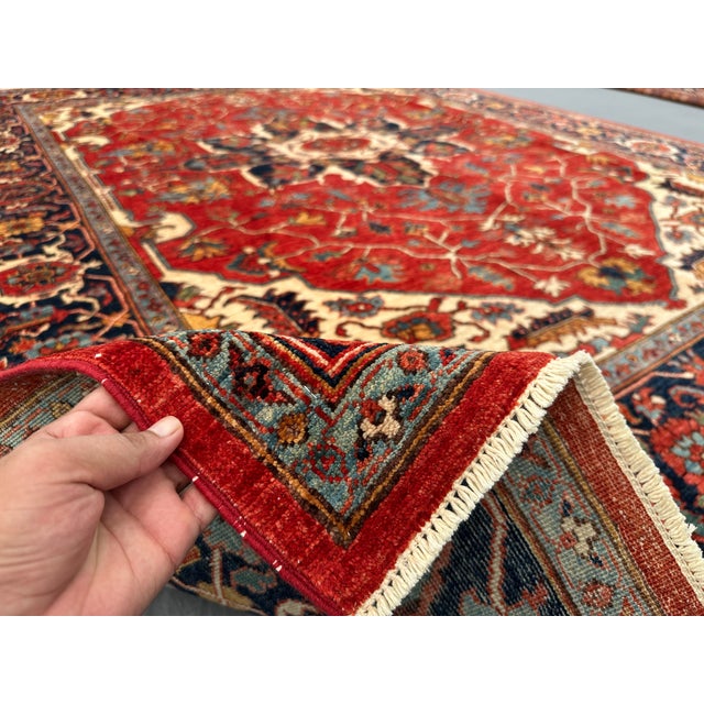 Burnt Orange Southwestern Tribal Hand Knotted Rug 7'8" X 9'8" For Sale - Image 8 of 9