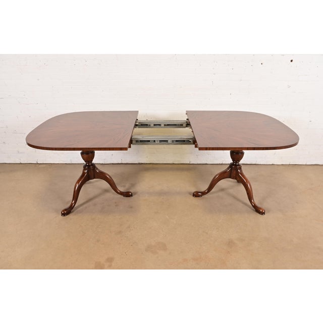 John Stuart Georgian Oak Double Pedestal Extension Dining Table, Newly Refinished For Sale In South Bend - Image 6 of 14