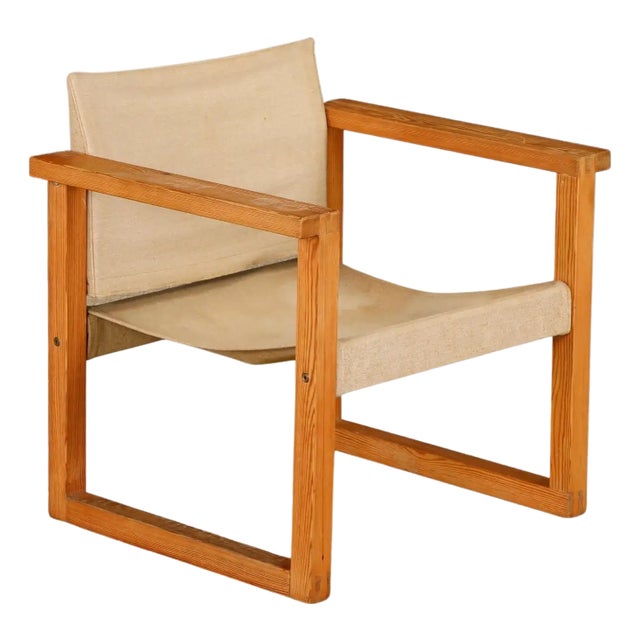 Minimalist Safari Sling Lounge Chair in Natural Canvas and Solid Wood, C 1970s For Sale