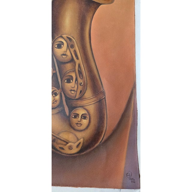 Textile Music and Memory – Original Large Surrealist Ethio-Jazz Canvas Painting by Tsegalidet Tefera For Sale - Image 7 of 10