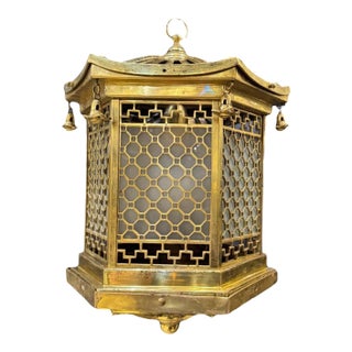 1930 French Pagoda Shape Bronze Lantern For Sale
