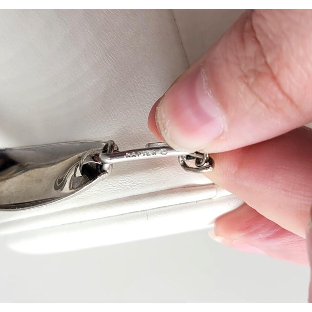 Metal Vintage 1950s Signed Napier Book Piece Silvertone Florentine Finish Oval Link Necklace For Sale - Image 7 of 8