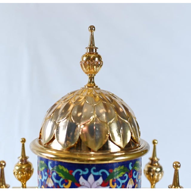 French Gilt Enamel Champleve Mantel Clock For Sale - Image 4 of 18