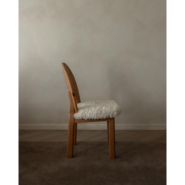 Scandinavian Modern Pine Dining Chairs in Faux Sheepskin, 1970s, Set of 4 For Sale - Image 11 of 18