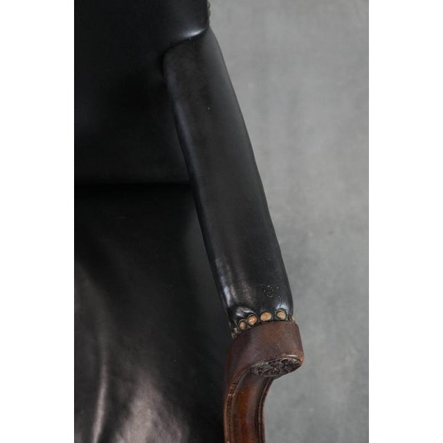 Black Antique English Gainsborough Chair in Wood and Black Cowhide For Sale - Image 8 of 17