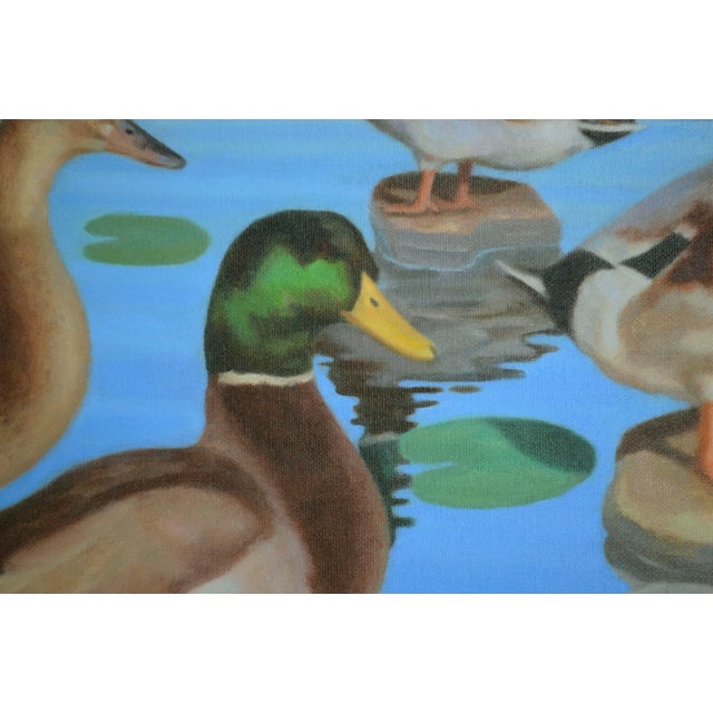 Textile Mallard Ducks in Pond With Lily Pads, Horizontal Landscape by Hugh Hendry For Sale - Image 7 of 11