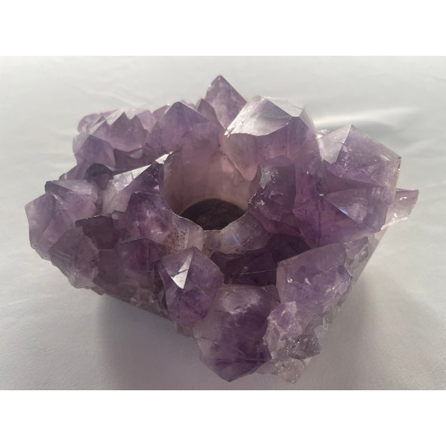 Early 21st Century Natural Amethyst Crystal Cluster Votive Candle Holder For Sale - Image 5 of 5
