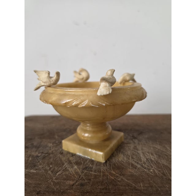 Hollywood Regency Vintage Italian Alabaster Bird Bowl, Hand Carved Alabaster Compote, Mid Century Italian Stone Dish, Hollywood Regency Decor For Sale - Image 3 of 11
