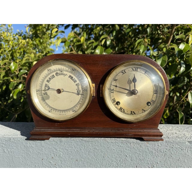 Antique Edwardian English Mantel Clock Barometer Duo For Sale - Image 12 of 13