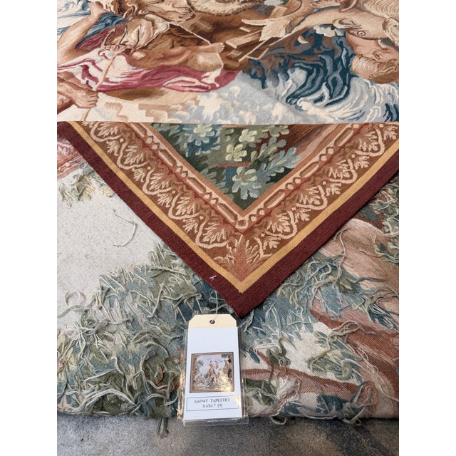 Sky Blue Vintage Classical Maritime Tapestry in Wool and Cotton For Sale - Image 8 of 8