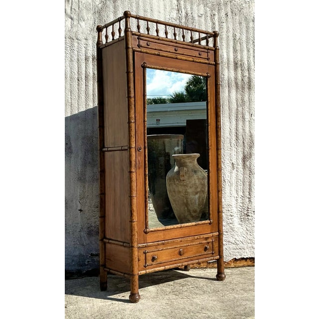Vintage Boho Carved Bamboo Armoire For Sale In West Palm - Image 6 of 9