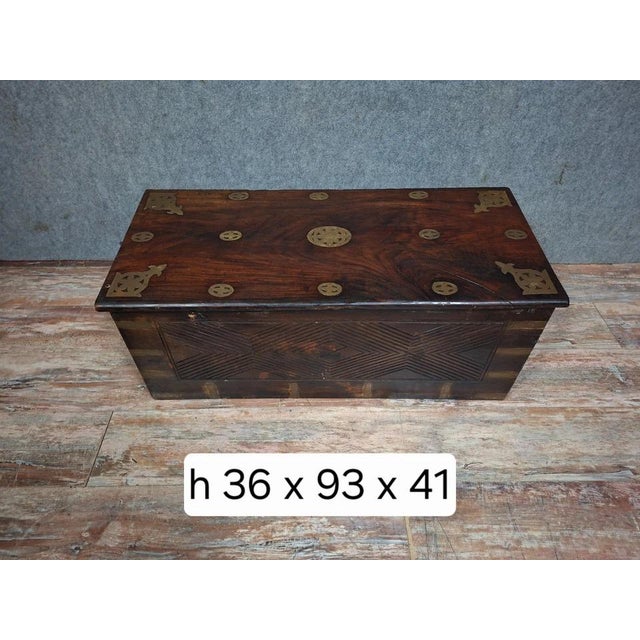 Antique 19th Century Oriental Carved Wood and Gilt Brass Chest For Sale - Image 6 of 12