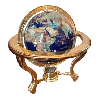 Late 20th Century Blue Lapis World Globe With Semiprecious Gemstones on Brass Tripod For Sale