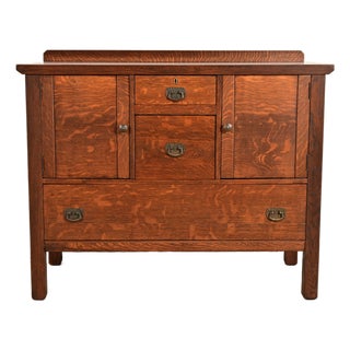 Lifetime Furniture Antique Mission Oak Arts & Crafts Sideboard, Newly Refinished For Sale