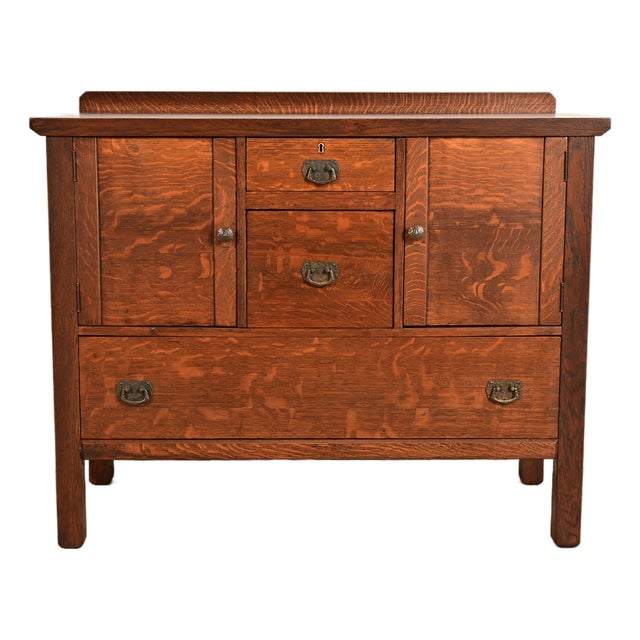 Lifetime Furniture Antique Mission Oak Arts & Crafts Sideboard, Newly Refinished For Sale