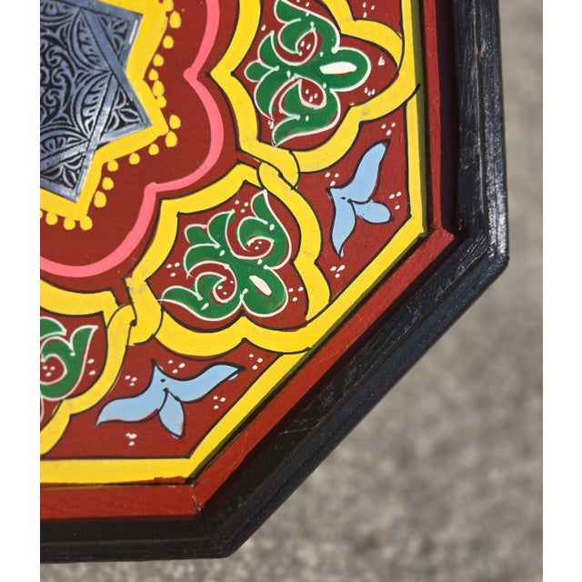 Burgundy Moroccan Hand-Painted Accent Table For Sale - Image 4 of 6