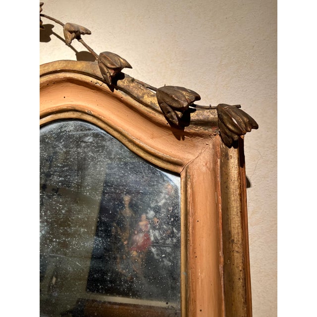 Beige Tuscan Neoclassical Pink Lacquered and Double Gold Leaf Framed Pier Mirror in Mercury Glass, Italy, 18th Century For Sale - Image 8 of 9