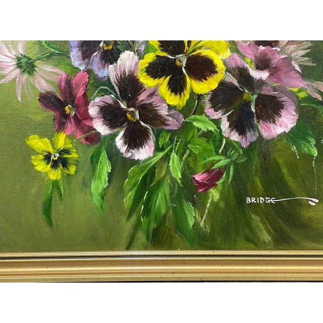Traditional British Oil Painting Flowers Pansy's & Daisies by Elizabeth Bridge Ri Roi For Sale - Image 10 of 13
