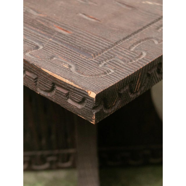 Mid 20th Century Vintage Square Hand Carved End Table For Sale - Image 5 of 7